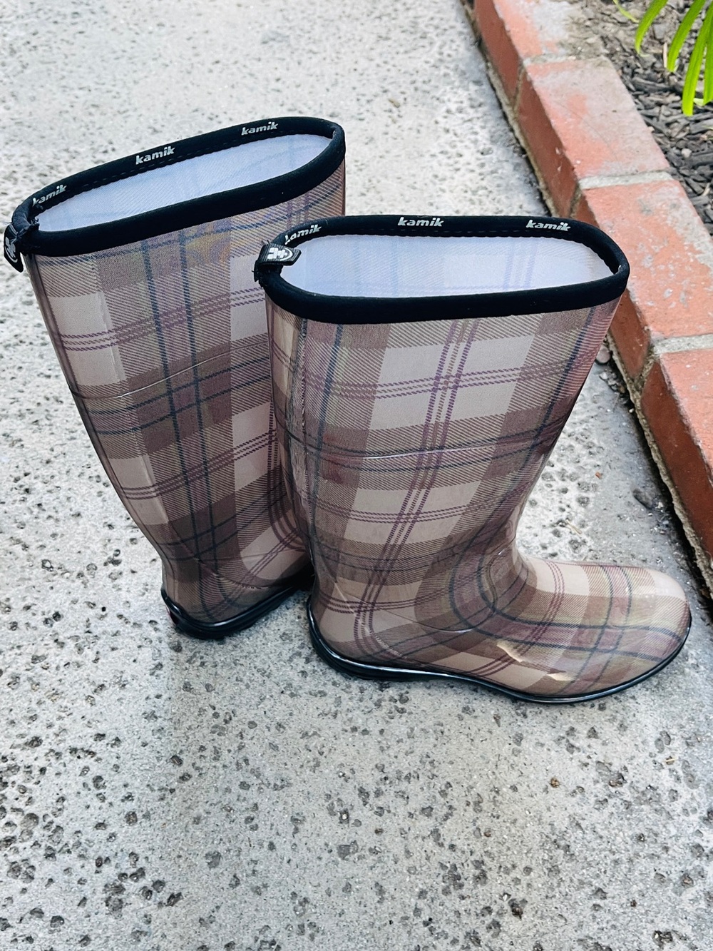 Kamik Women’s Plaid Waterproof Rain Boots in Beige